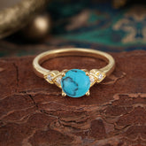 4 Prong Classic Round Turquoise Engagement Ring for Women